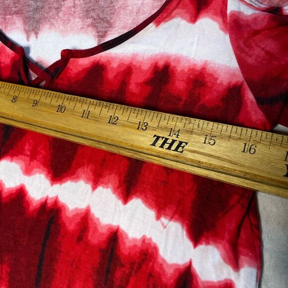 Rock & Republic T-Shirt Cold Shoulder Scoop Neck Tie Dye Patriotic Womens Size S - Picture 3 of 8